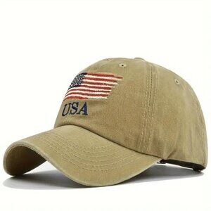 USA Flag Baseball Cap Navy Yellow Adjustable Dad Hat Patriotic Embroidered -Gift